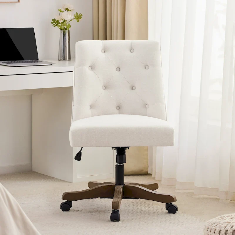 Home Computer Office Chair with Wheels Adjustable Height, Linen Fabric Upholstered Chair Swivel