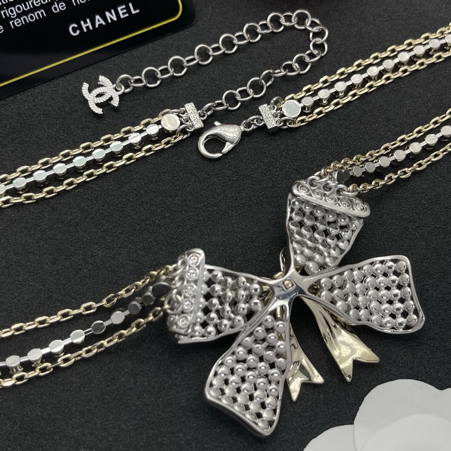 CCN363 Chanel crystal bow necklace - ccjewelryacc