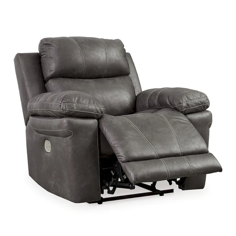 Dual Power Recliner Chair, Adjustable Headrest, Gray Faux Leather