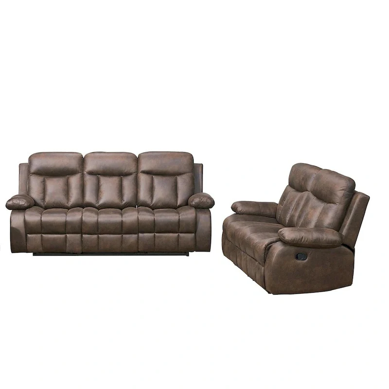Vanity Art Brown Microfiber 2-Piece Reclining Loveseat with One Motion Sofa One Motion Loveseat Living Room Set - N/A