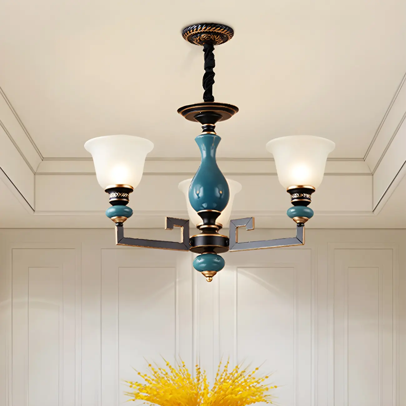 Black Ceramic Glass Geometric Chandelier Light