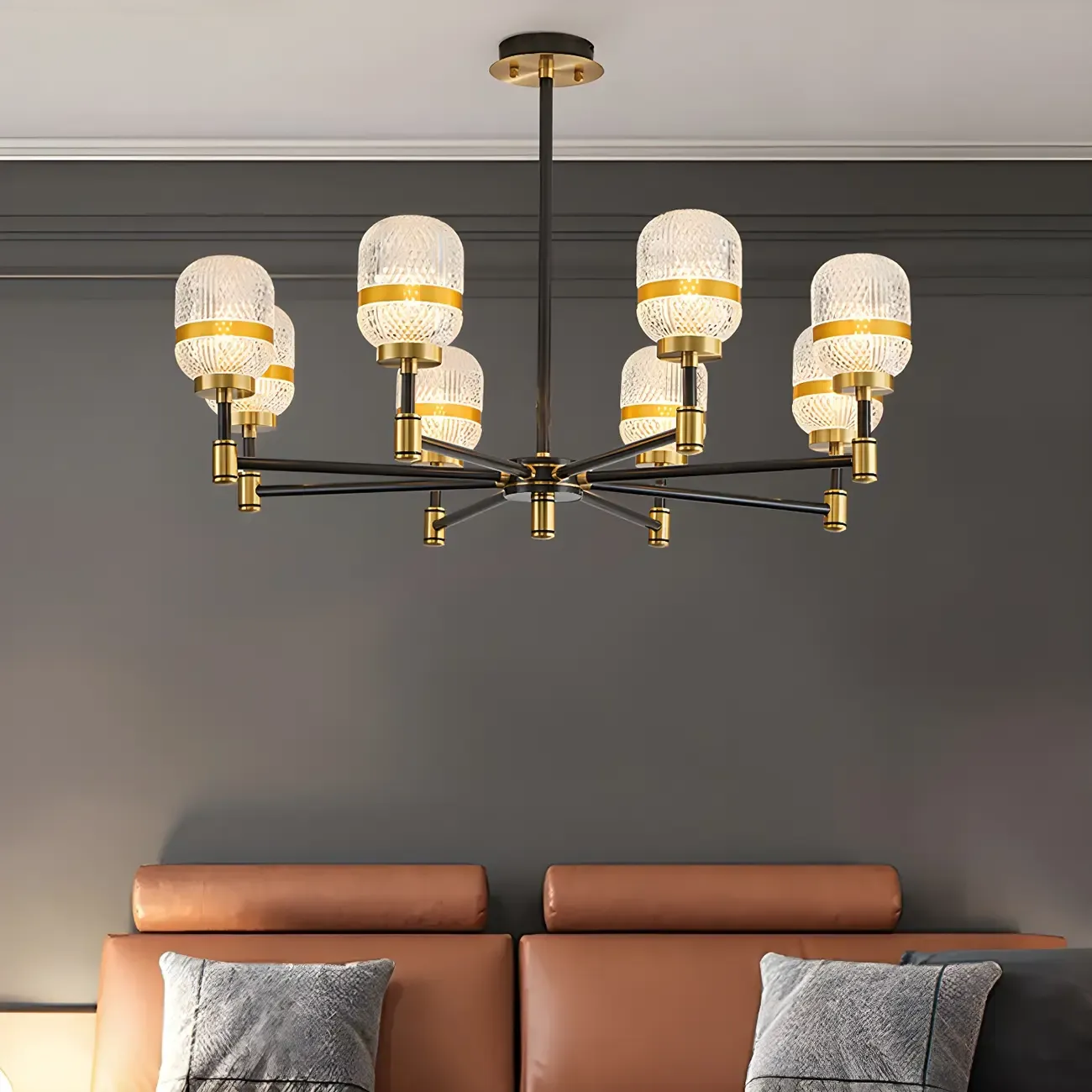 Modern Black Gold Prismatic Glass Sputnik Chandelier