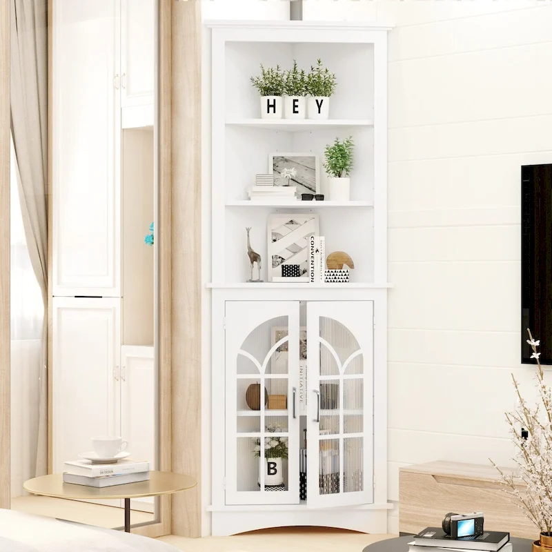 5-Tier Freestanding Corner Storage Cabinet with Adjustable Shelves