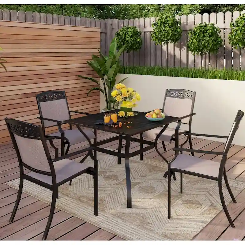 5/7-Piece Cast Aluminum Patio Dining Set wtih Stackle or Swivel Chairs and 1 Metal Table - 5-Piece