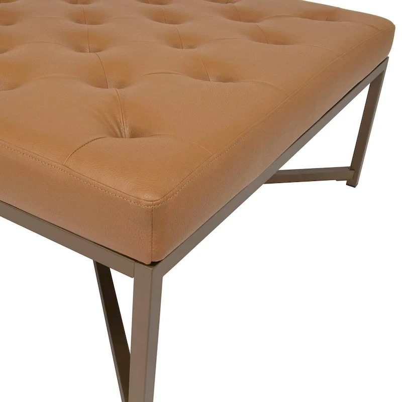 Studio Designs Home Camber Metal and Tufted Leather Large Cocktail Ottoman