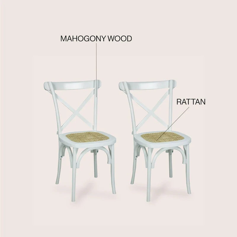 Colmar Classic Traditional X-Back Wood Rattan Dining Chair, Natural (Set of 2) by JONATHAN Y