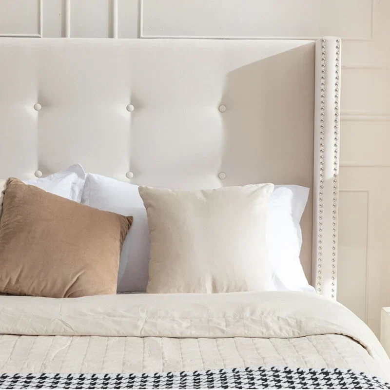 Velvet Upholstered Queen Bed - Wingback with Nailhead Trim
