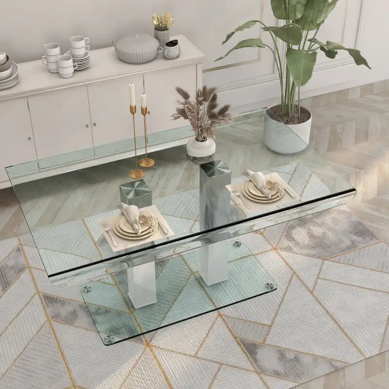 Furniture of America Maza 59-inch Silvertone Metal/Glass Dining Table