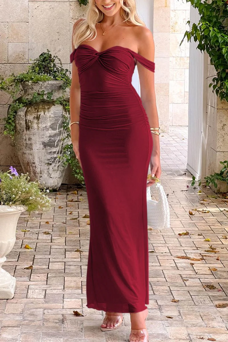 Sky Blue Off The Shoulder Pleated Sheath Long Prom Dresses