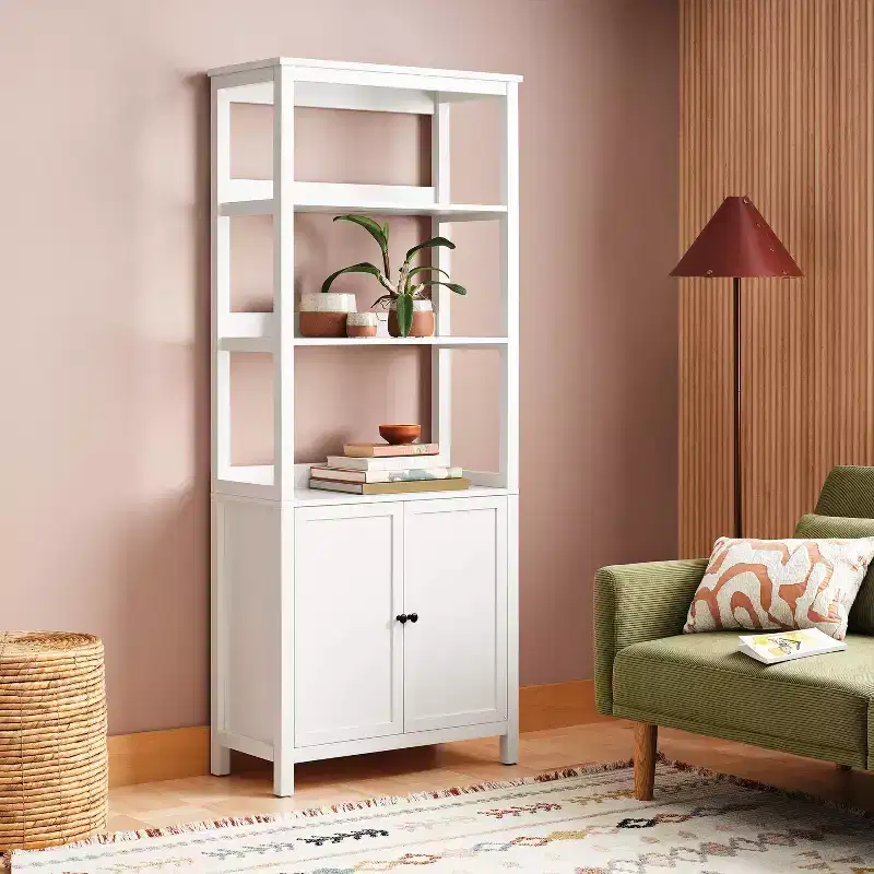 72" Bookcase Traditional With Three Open Shelves and Cabinet Classic White - Room Essentials™