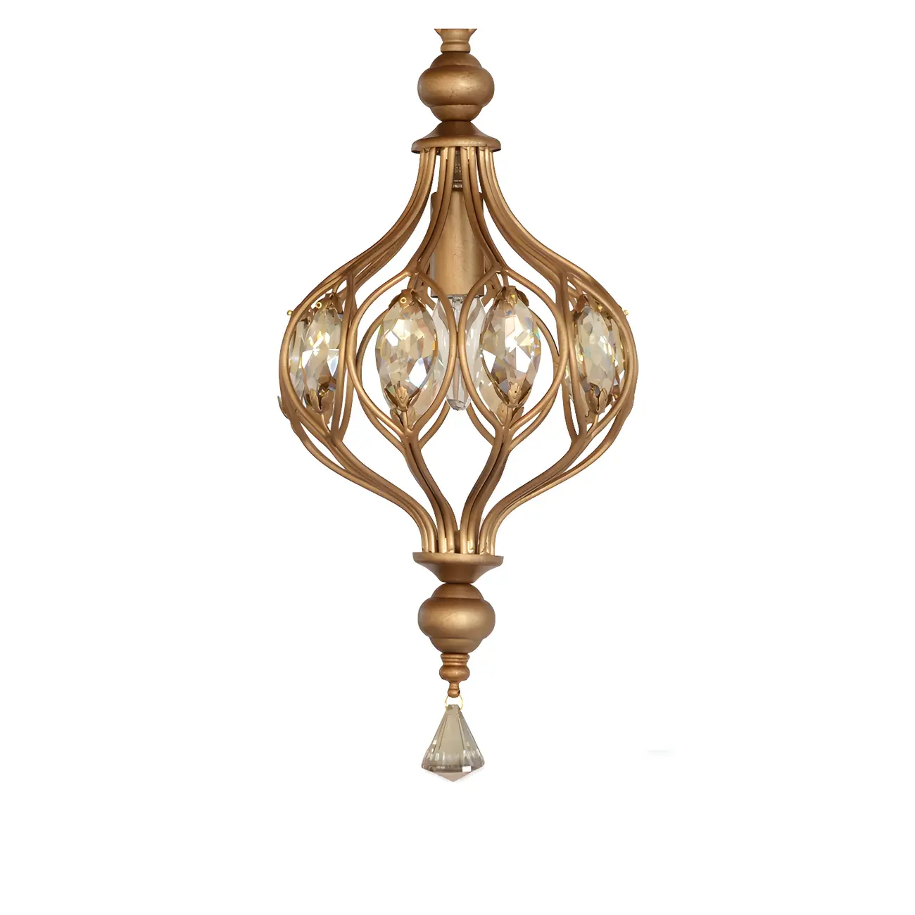 Gold Globe Caged Crystal Accent Hallway Pendant Light