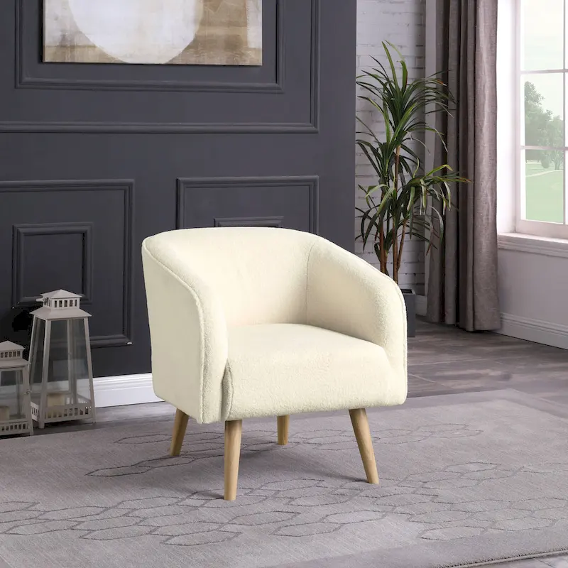 HomePop Sherpa Accent Chair with Wood Legs - Cream