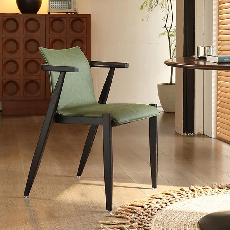 Oak wood Faux Leather Mid-Century Arm Chair