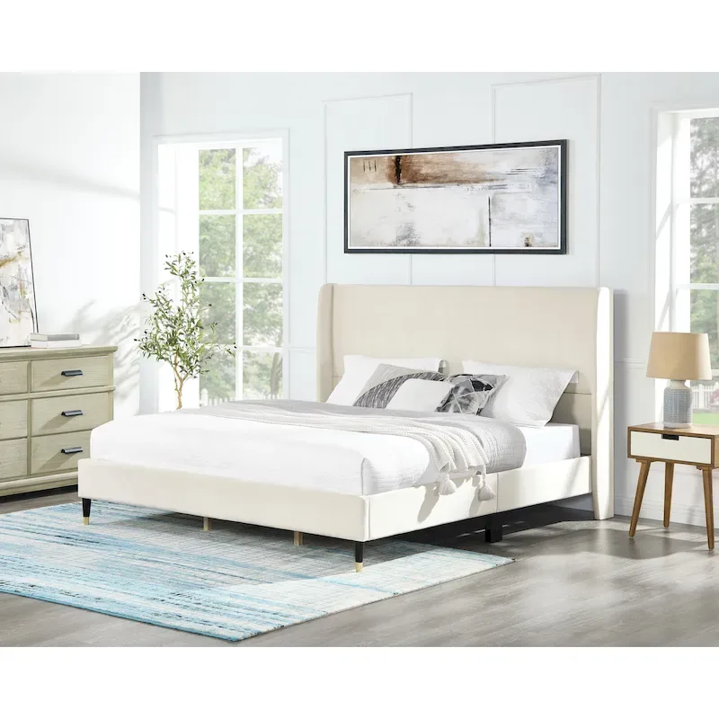 Roundhill Furniture Rozitta Upholstered Wingback Platform Bed