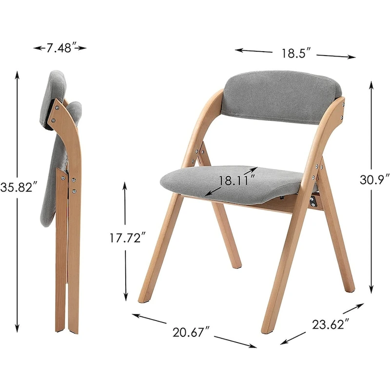 Wooden Stackable Dining Folding Chairs with Padded Seats(Set of 2)