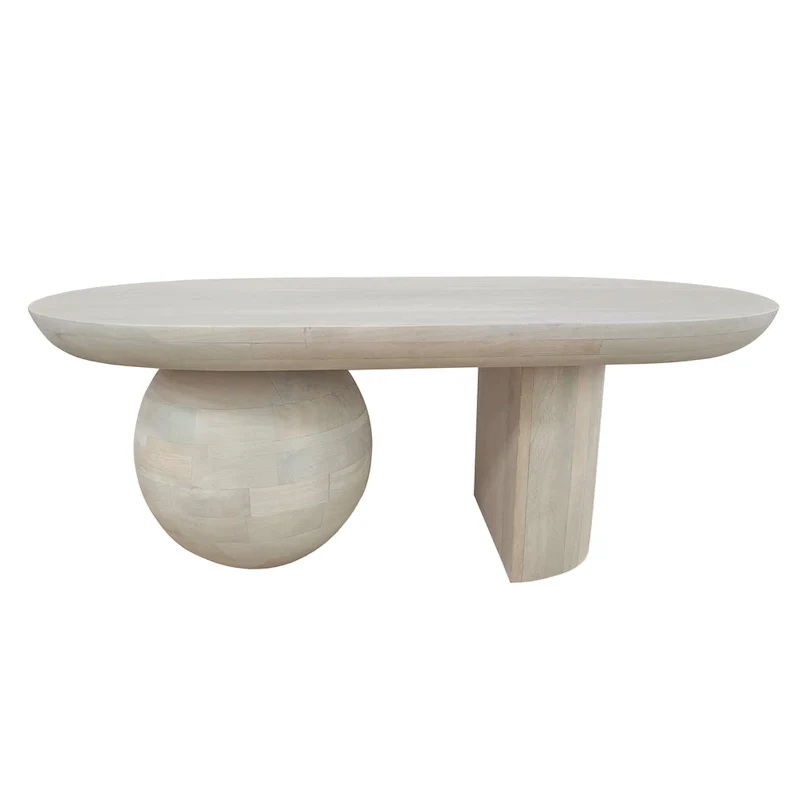 38 Inch Coffee Table, Oblong Mango Wood Top with a Modern Ball Leg
