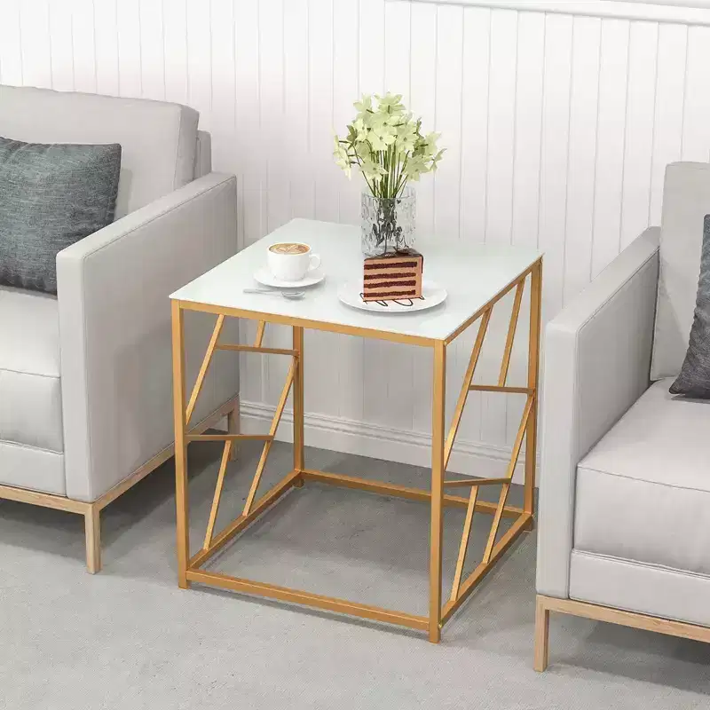 Costway 19.5'' Side Table Square Bedside Sofa Accent Coffee Table with Tempered Glass Top