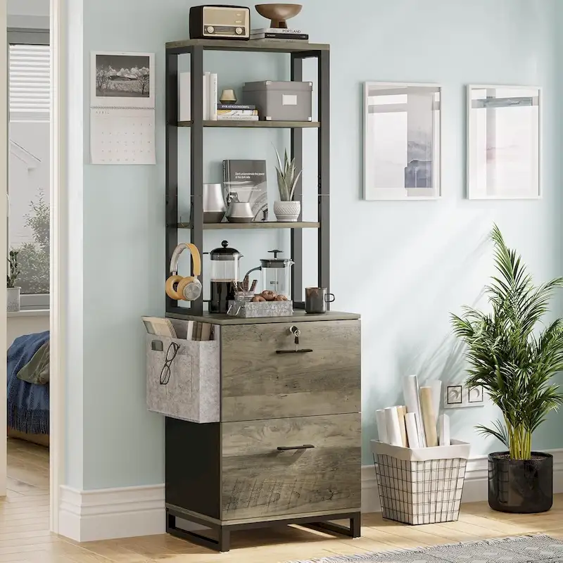 File Cabinet 2 Drawer Lock Filing Cabinet Printer Stand Bookshelves