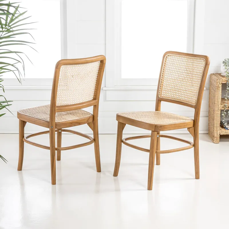 Mid-Century Wood Rattan Dining Chair - Natural