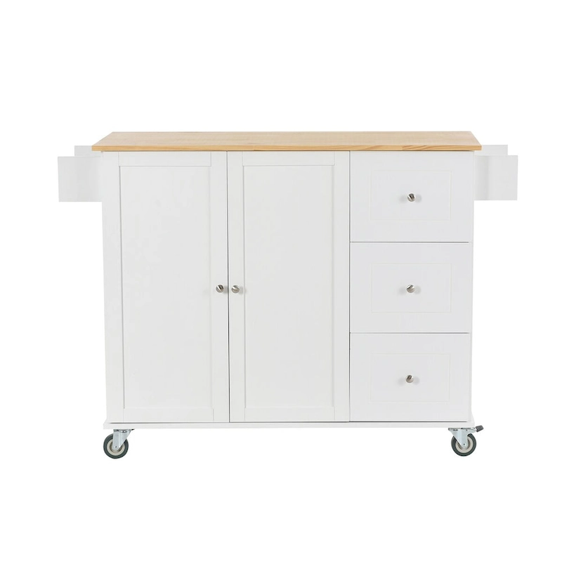 Rolling Mobile Kitchen Island with Solid Wood Top and Locking Wheels