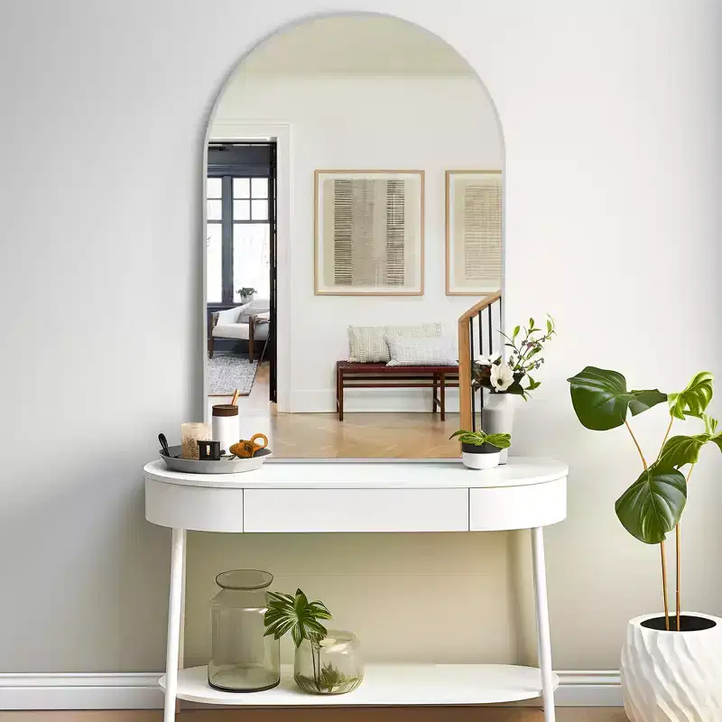 Silver Wall Mirror with Thin Edge, Aluminum Alloy, Right Angle Arch-shaped