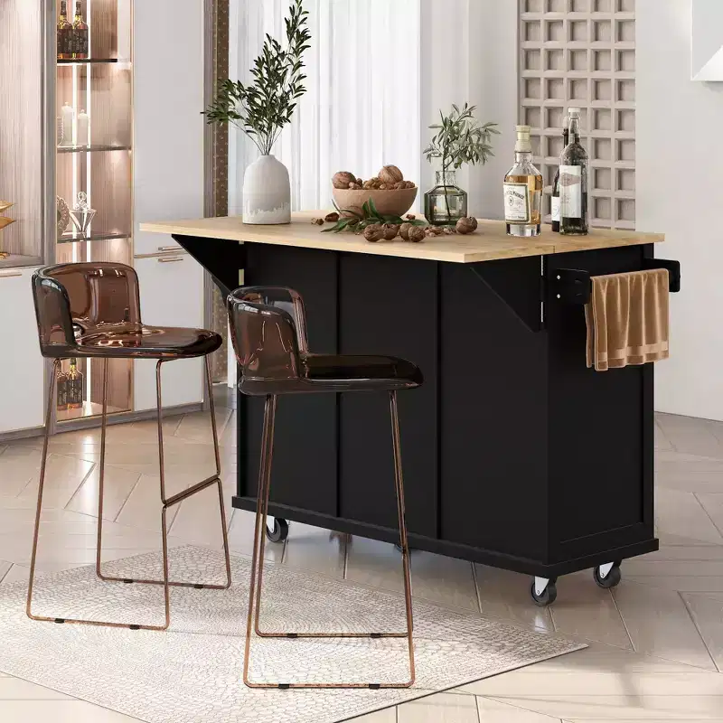 Whisen Modern Kitchen Island with Spice Rack and Towel Holder