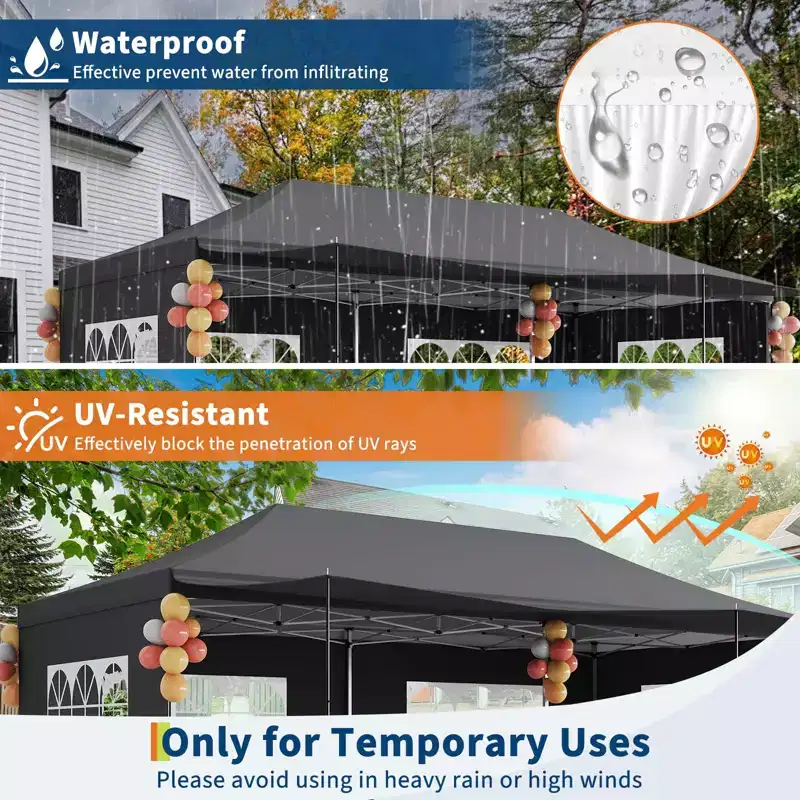 10x20 Heavy Duty Commercial Pop Up Canopy Tent with Roller Bag, 6 Removable Sidewalls, Upgraded Thickened Legs & 6 Sand Bags, Grey