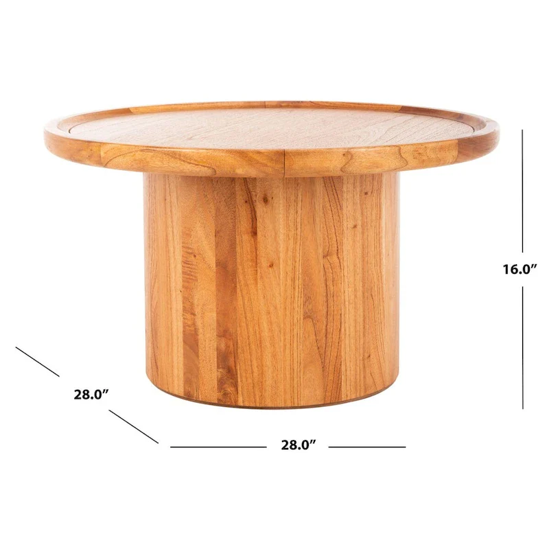 Round Pedestal Coffee Table – Natural / Dark Oak / Black / Black & White Wash, Farmhouse Style