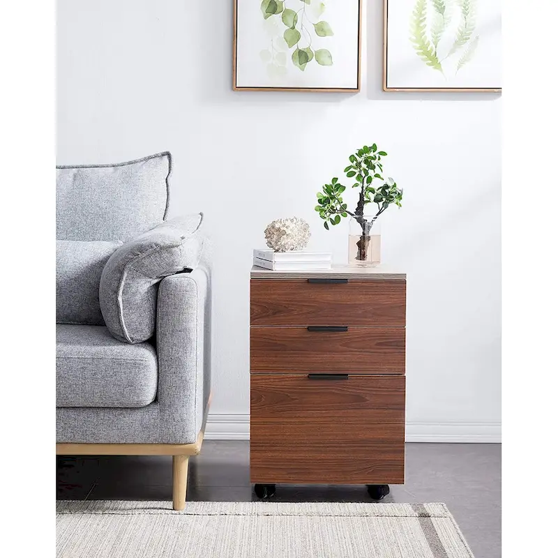 3 Drawer Rolling Wood File Cabinet with Locking Wheels for A4 or Letter Size