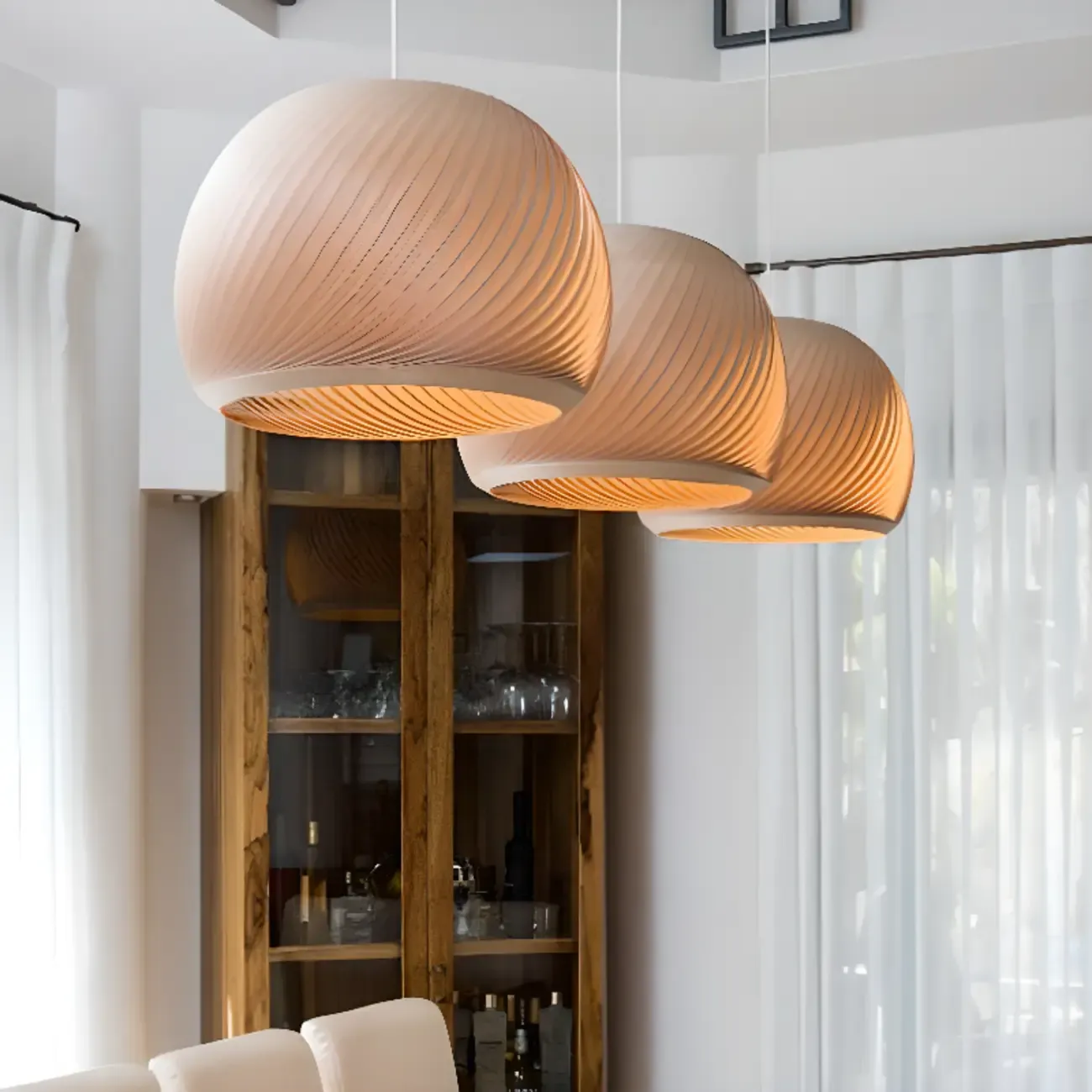 Minimalist Wooden Round Ball Pendant Lamp for Dining Room