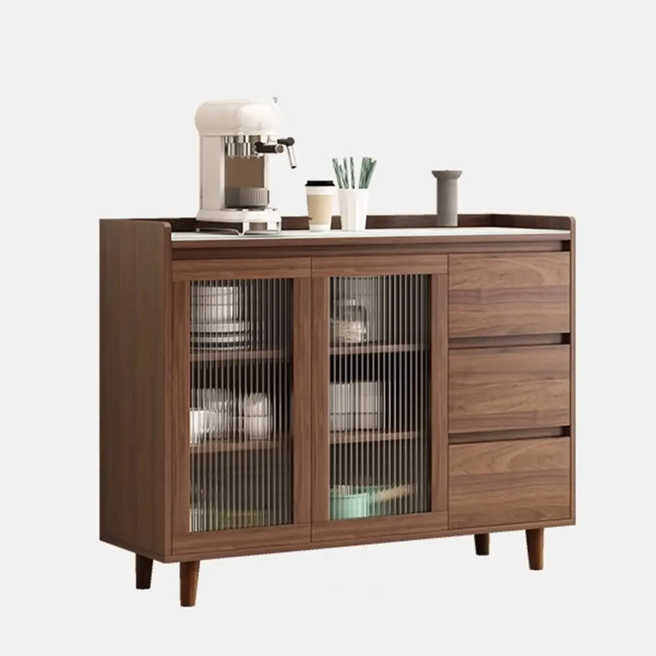 Modern Wood Sideboard with Glass Countertop