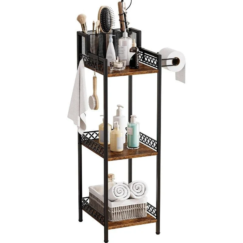 3-Tier Narrow Storage Shelf with Toilet Paper Holder