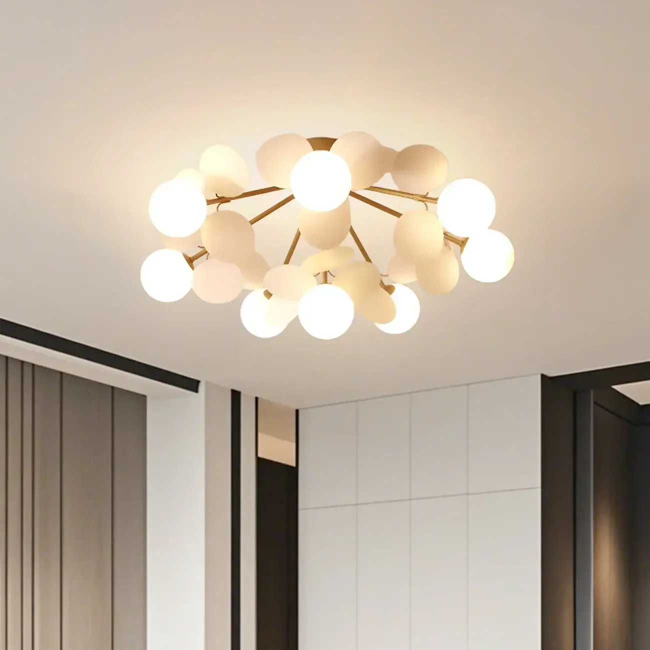 Modern Bedroom Glass Ball Semi Flush Mount Ceiling Light
