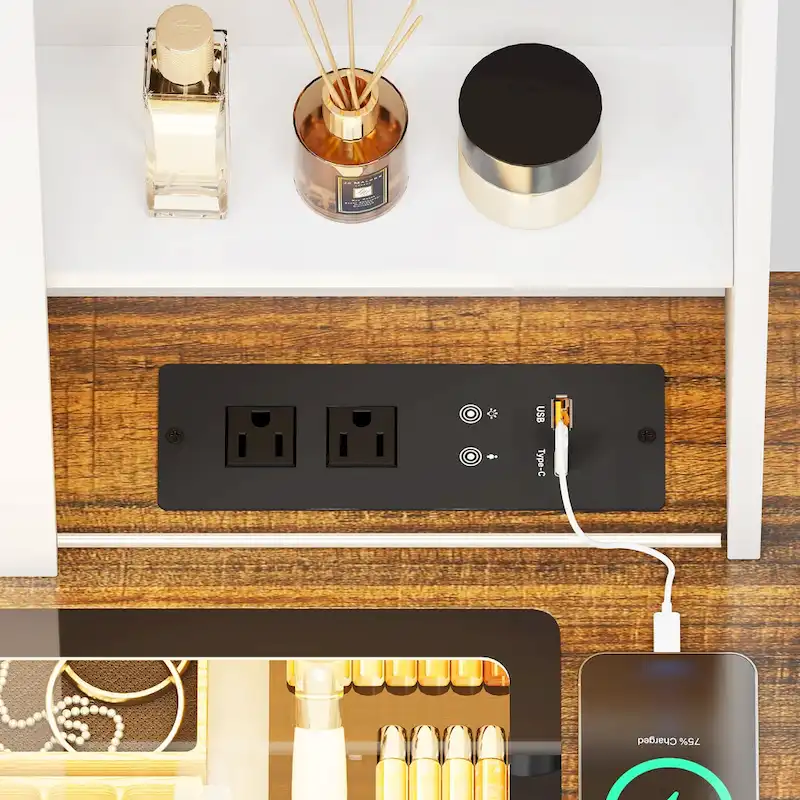 Makeup Vanity With Led Light and Outlets