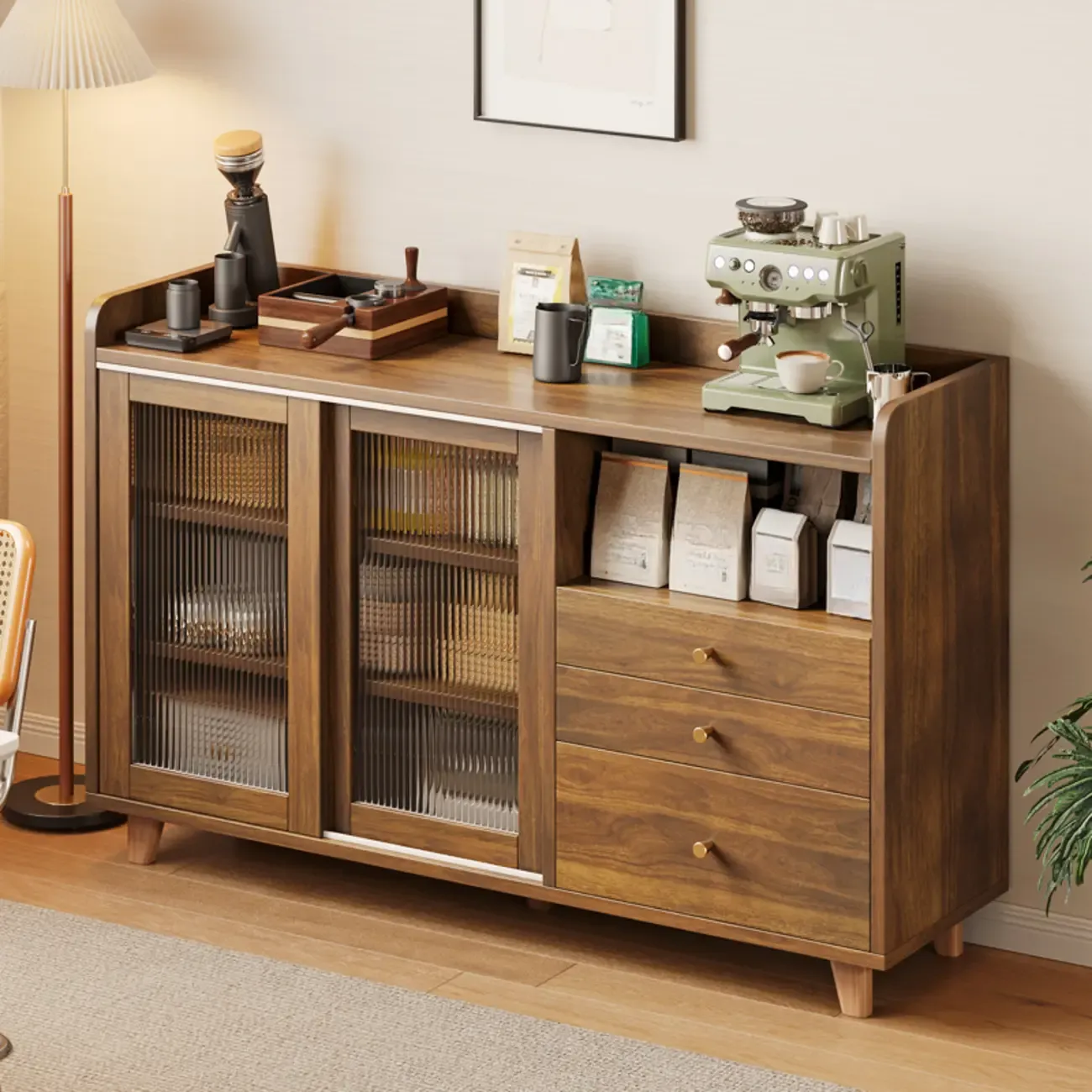 Modern Slab Sideboard with Sliding Doors