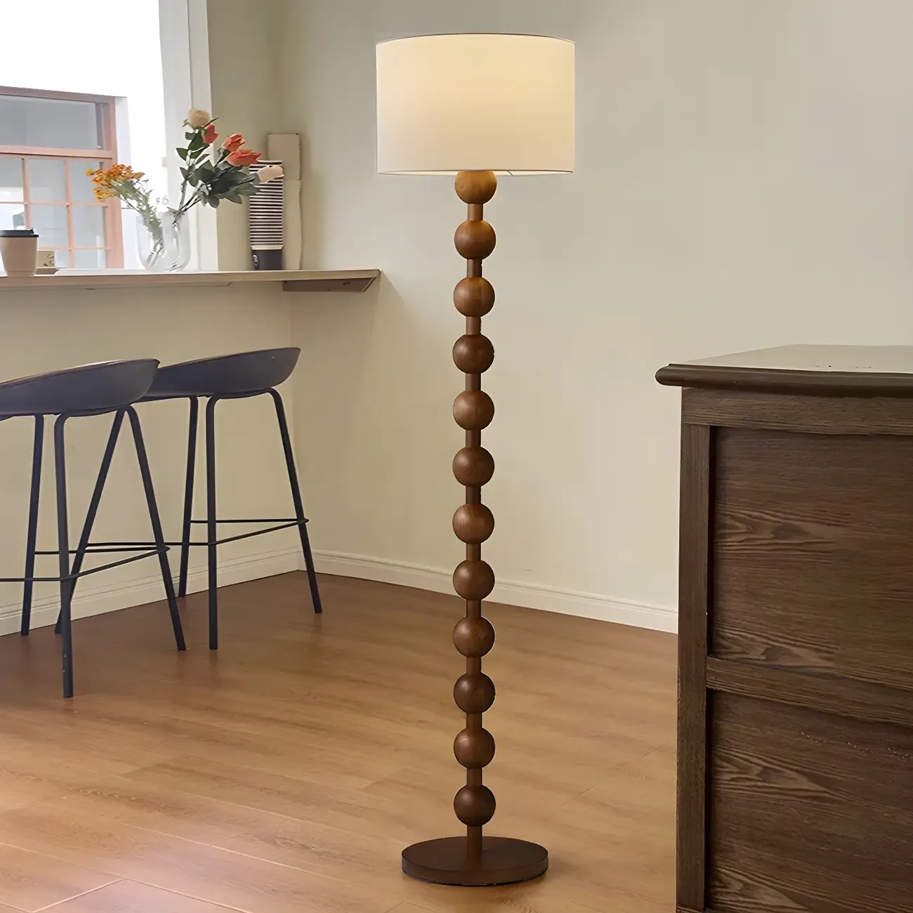 63 Traditional Standing Floor Lamp with Fabric Shade for Home