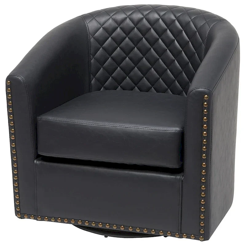 KINWELL 29 Wide Tufted PU Leather Swivel Barrel Chair