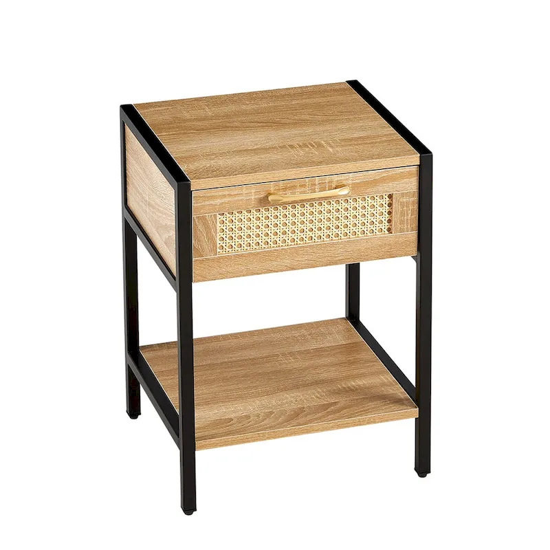 Natural Rattan 1-Drawer White/Brown Nightstand Bedroom Sofa Side Table Bedside Furniture