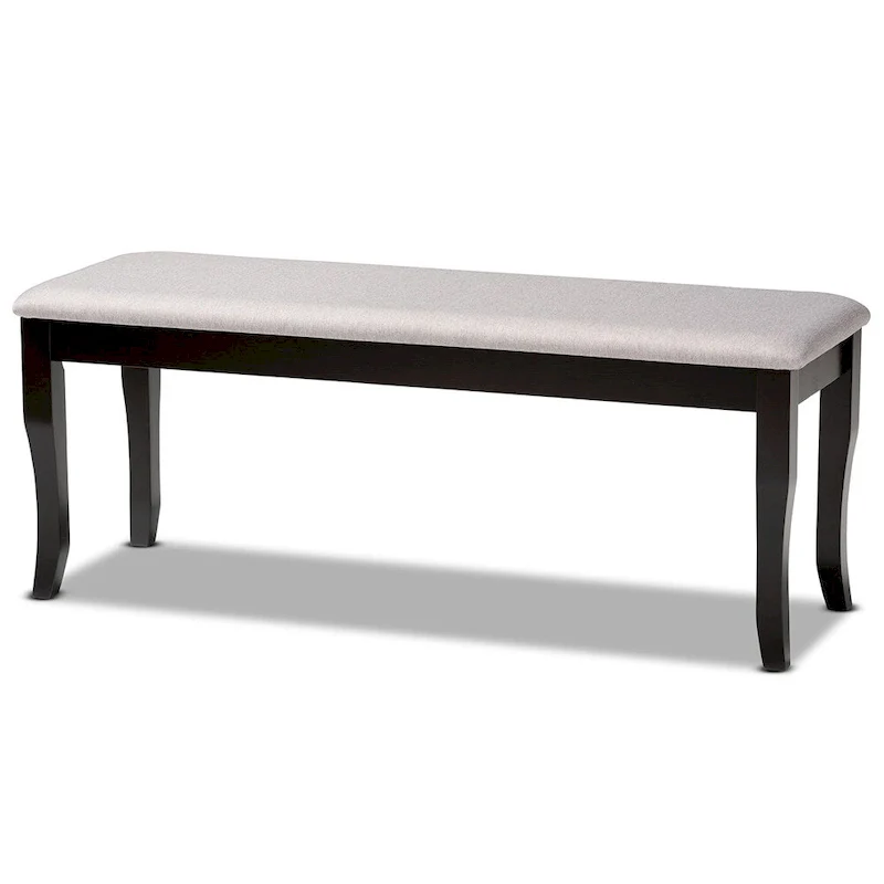 Modern Transitional Upholstered Dining Bench — Dark Brown Oak & Rubberwood, Cabriole Legs