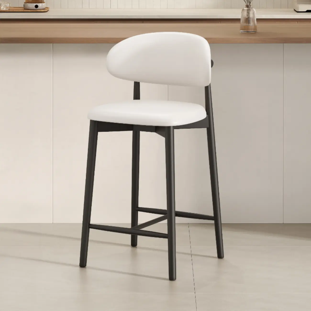 Mid Century Modern Upholstered Bar Stool with Back