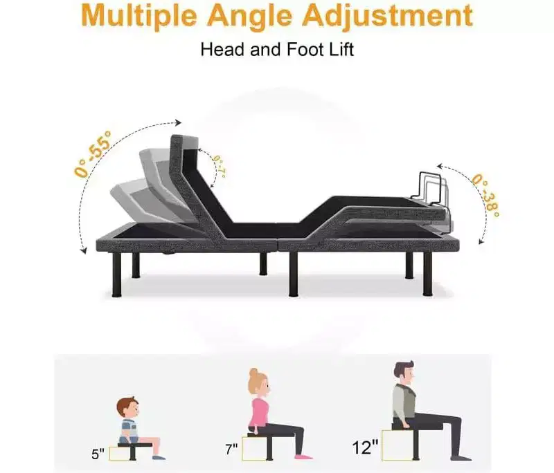 Dyonery Adjustable Bed Frame Head/Foot Lift Pillow Tilt Smart APP Control Massage