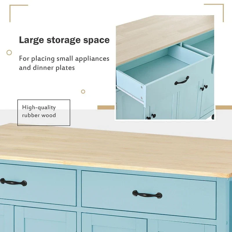 Kitchen Island Cart with Solid Wood Top, Locking Wheels, Spice & Towel Rack