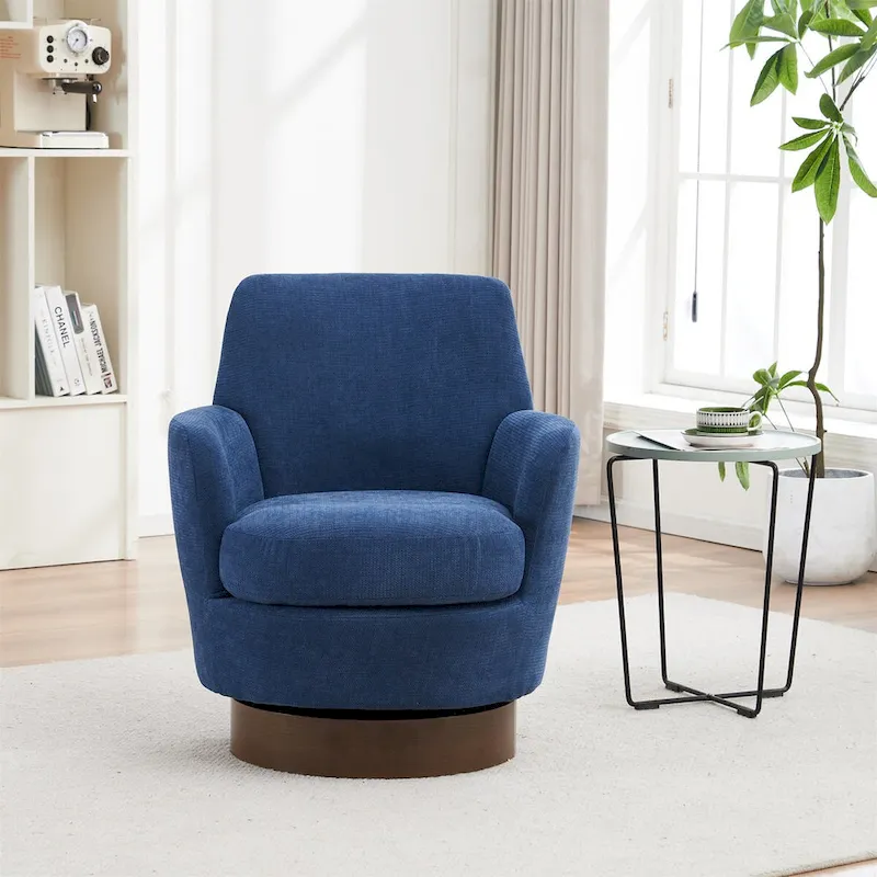 Polyester Swivel Barrel Chair with Stainless Steel Base