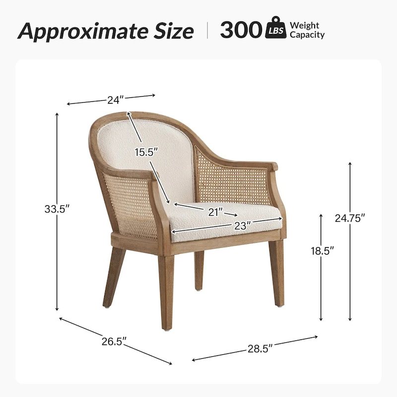 Danilo Farmhouse Rattan Solid Wood Armchair with Solid Wood Legs by HULALA HOME