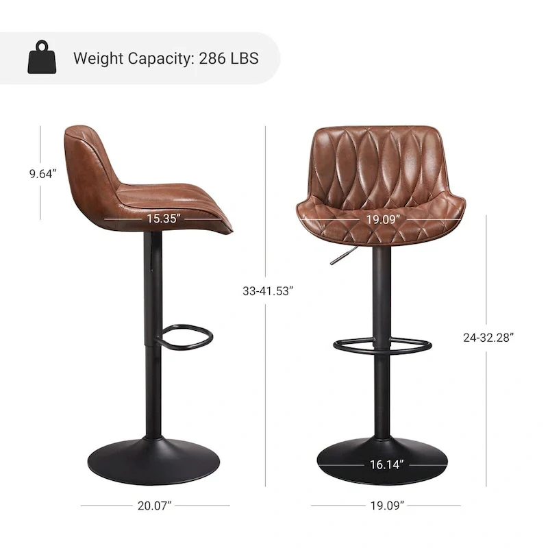 Swivel and Adjustable PU Leather Barstool (Set of 2)