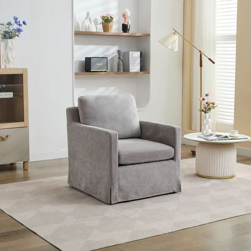 Swivel Accent Chair, Upholstered Skirted Swivel Chair with Removable Back Cushion, 360 Degree Comfy Armchair