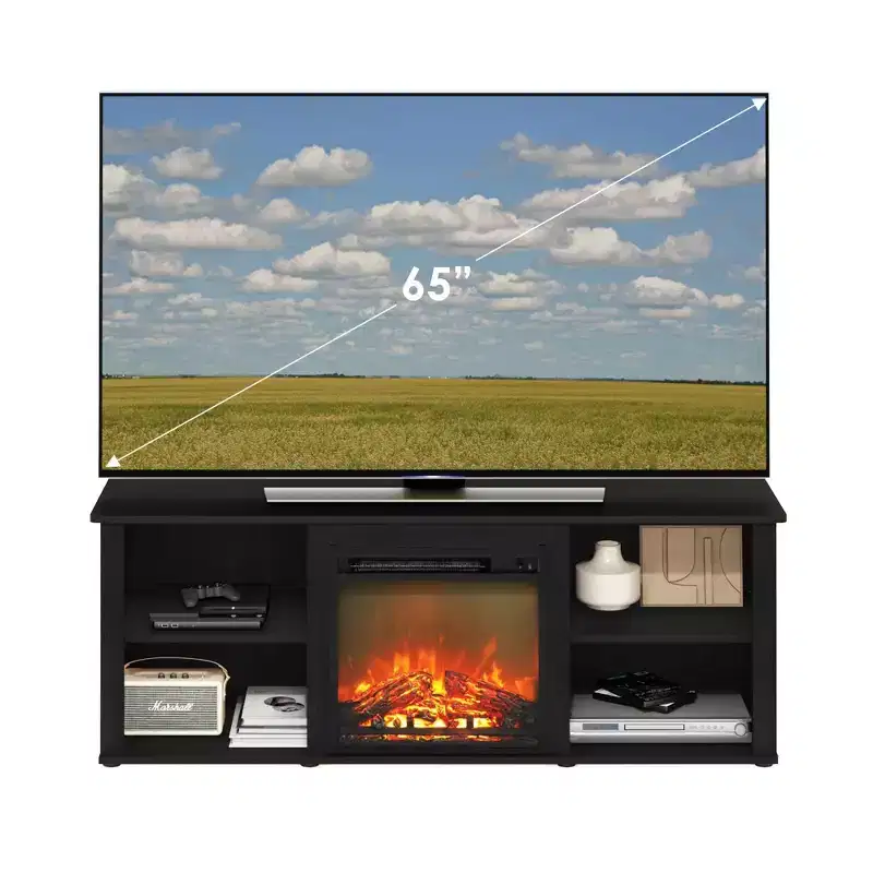 Furinno Classic Fireplace TV Stand Entertainment Console Media Center W/18 Electric Fireplace for TVs up to 60,Americano