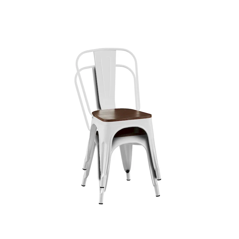Wooden Seat Industrial Metal Stackable Dining Chair Set
