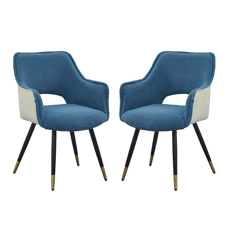 Blue Modern Accent Chair, Iron Legs, Set of 2