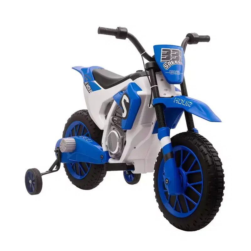 Aosom 12V Kids Motorcycle Dirt Bike Electric Battery-Powered Ride-On Toy Off-road Street Bike with Charging Battery, Training Wheels Blue
